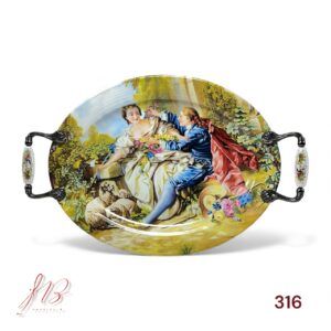 شیرینی خوری بیضی چینی آتاسای طرح آلفا لیلی مجنون با دسته‌های دکوراتیو